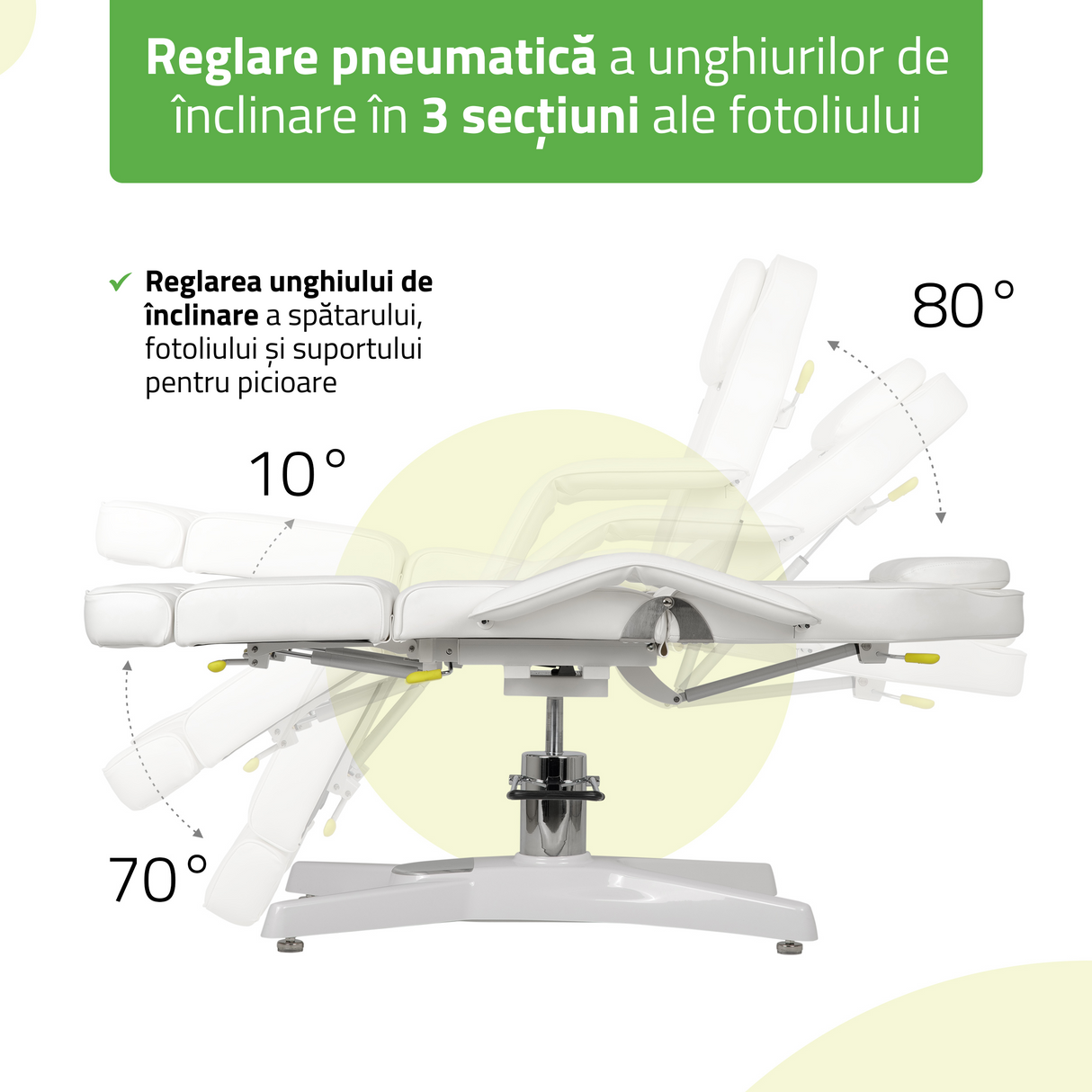 Fotoliu cosmetică | Max Bianco | Sistem de Reglare Hidraulică a înălțimii