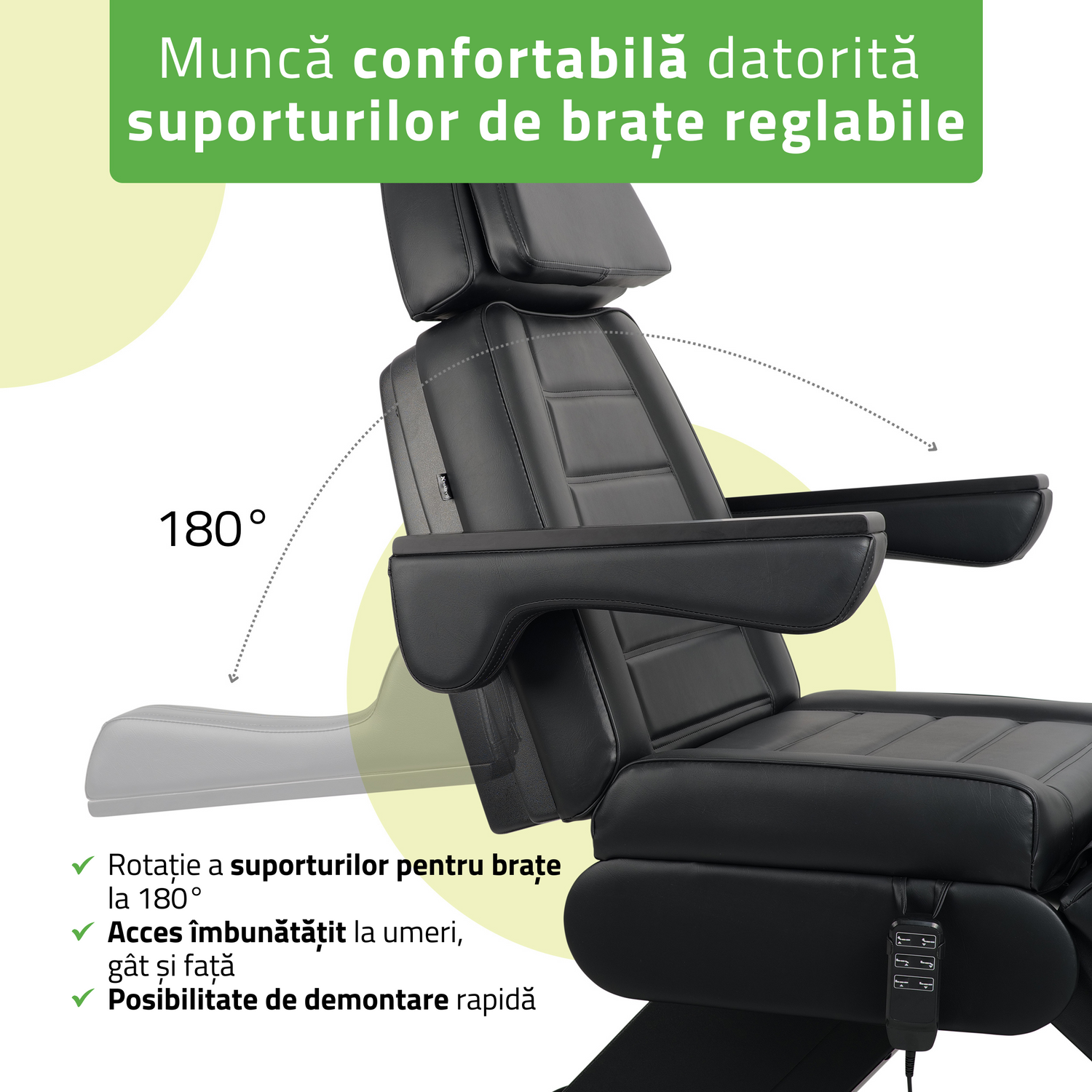 Fotoliu cosmetic electric | LEO PRO 4| Scaun cosmetic cu reglare electrică | Telecomandă Manuală