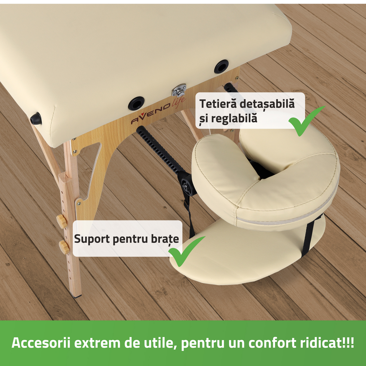 Set | Masă de masaj Sonia 60 cm – bej | +Ice Roller pentru corp – Violet