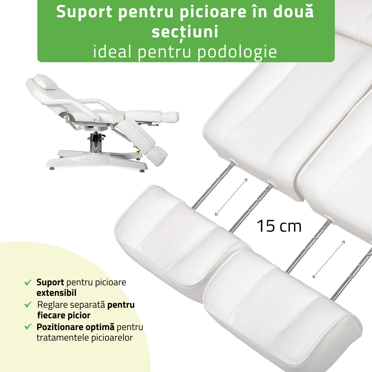 Fotoliu cosmetică | Max Bianco | Sistem de Reglare Hidraulică a înălțimii