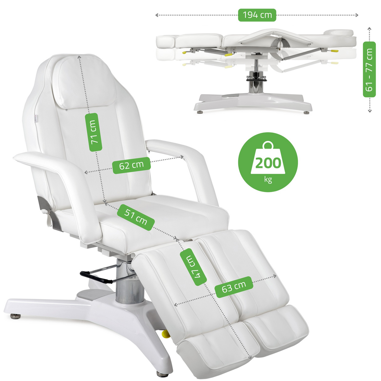 Fotoliu cosmetică | Max Bianco | Sistem de Reglare Hidraulică a înălțimii