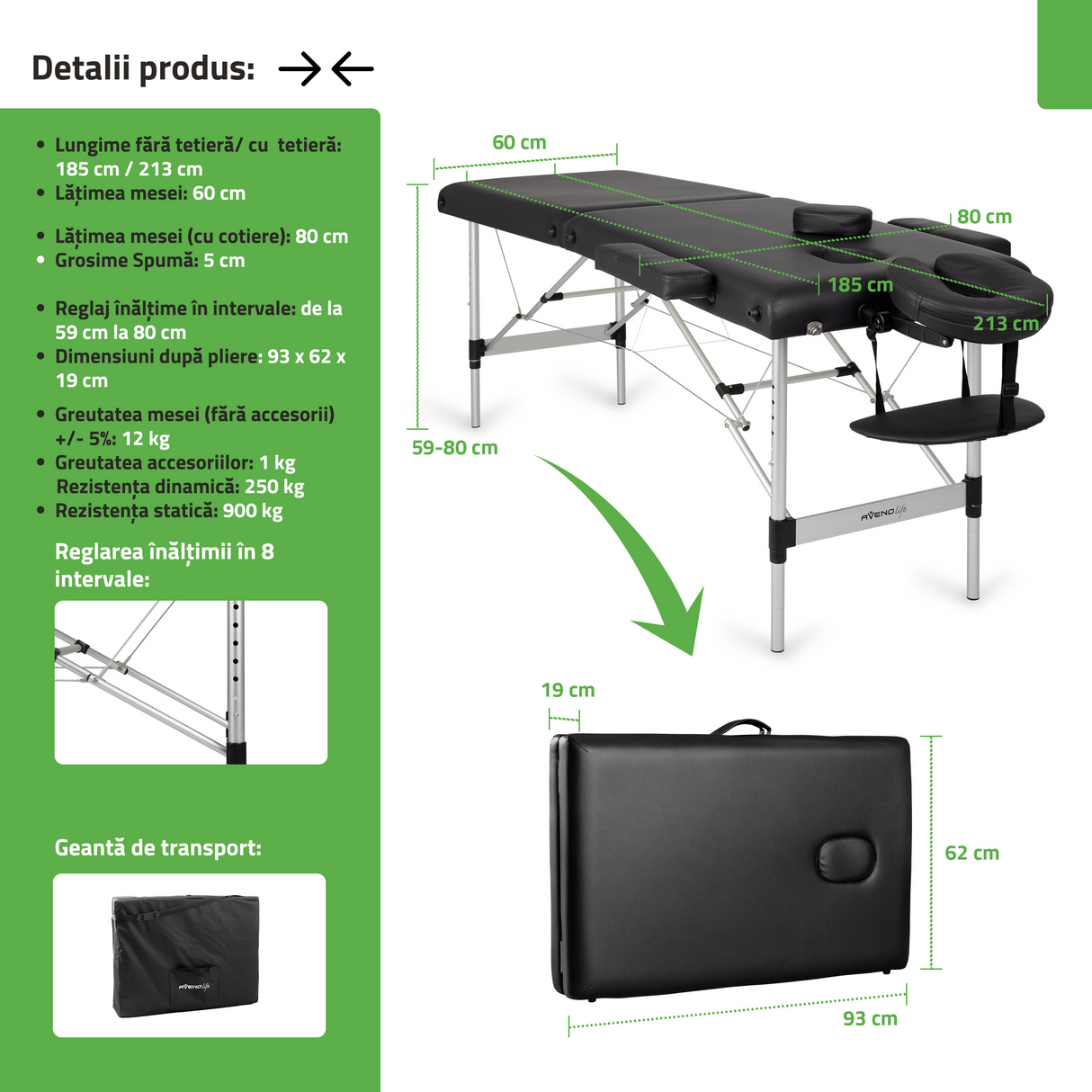 Masă de masaj pliabilă Nadia | Pat cosmetică