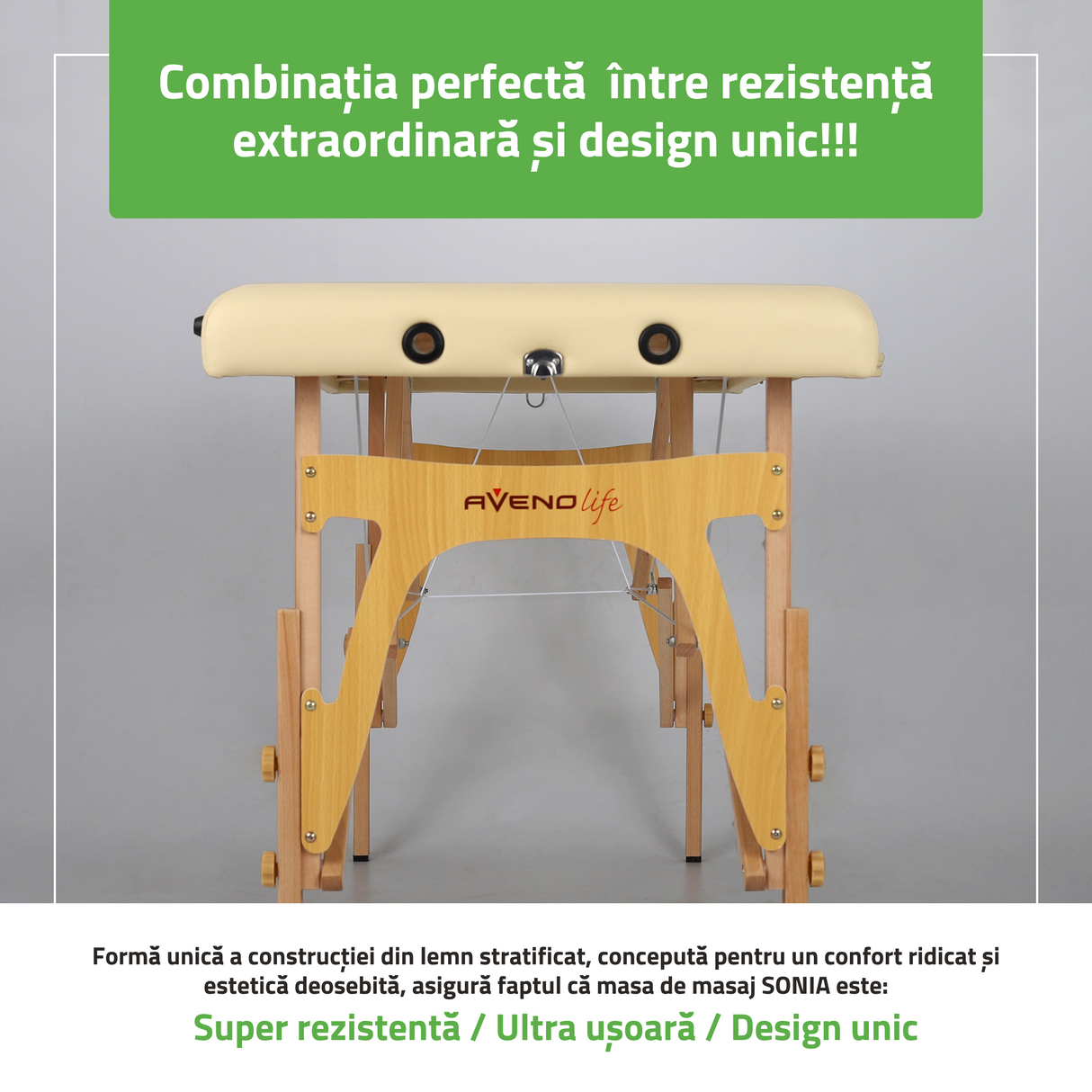 Set | Masă de masaj Sonia 60 cm – bej | +Ice Roller pentru corp – Violet