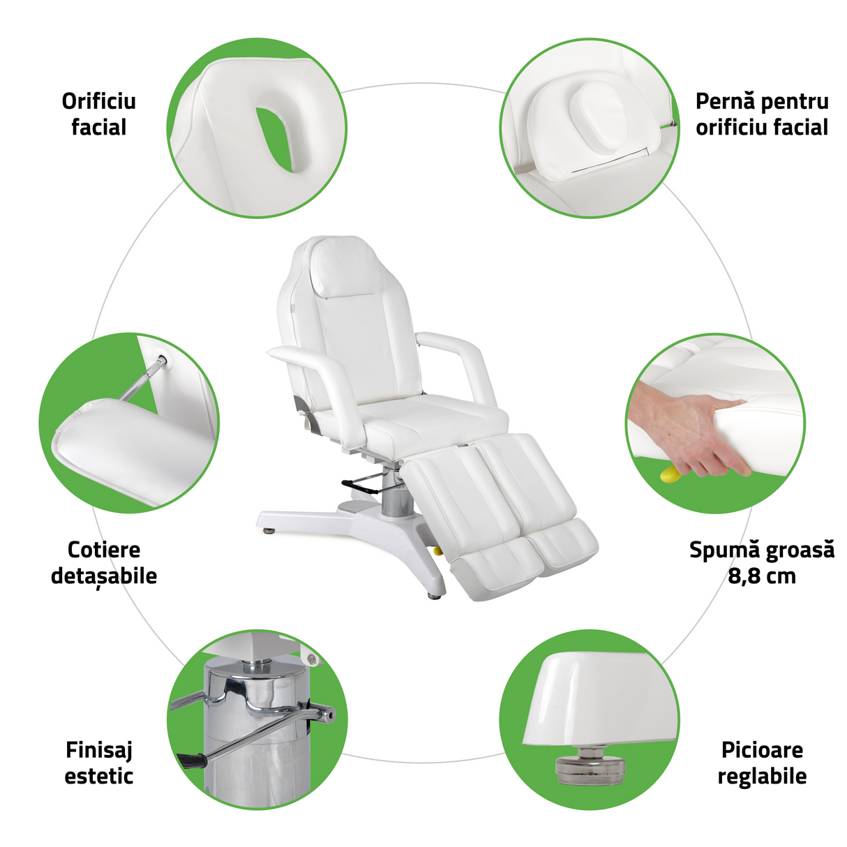 Fotoliu cosmetică | Max Bianco | Sistem de Reglare Hidraulică a înălțimii