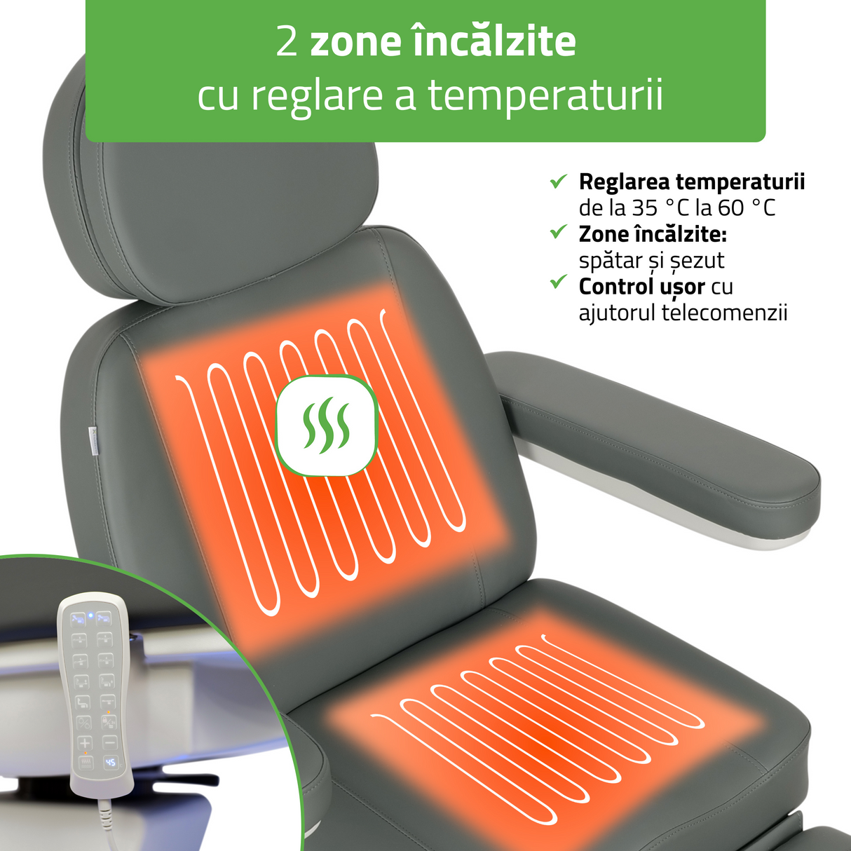 Pat cosmetic electric | Luxoria PRO 5 | Scaun cosmetic cu reglare electrică | Panou Control | Telecomandă Manuală