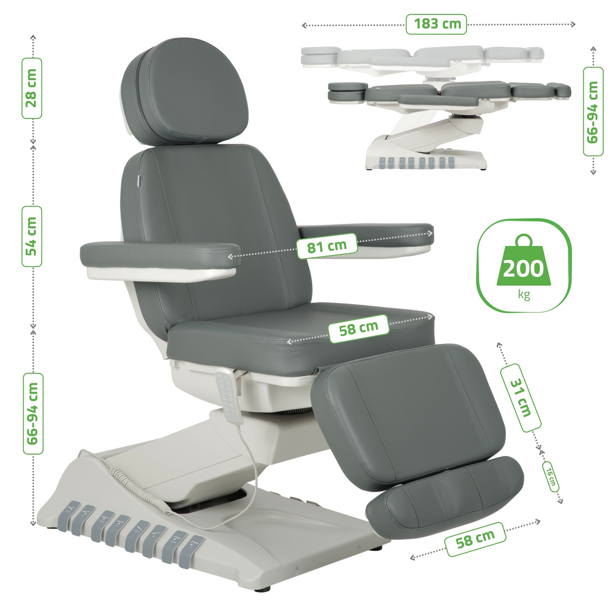 Pat cosmetic electric | Luxoria PRO 5 | Scaun cosmetic cu reglare electrică | Panou Control | Telecomandă Manuală
