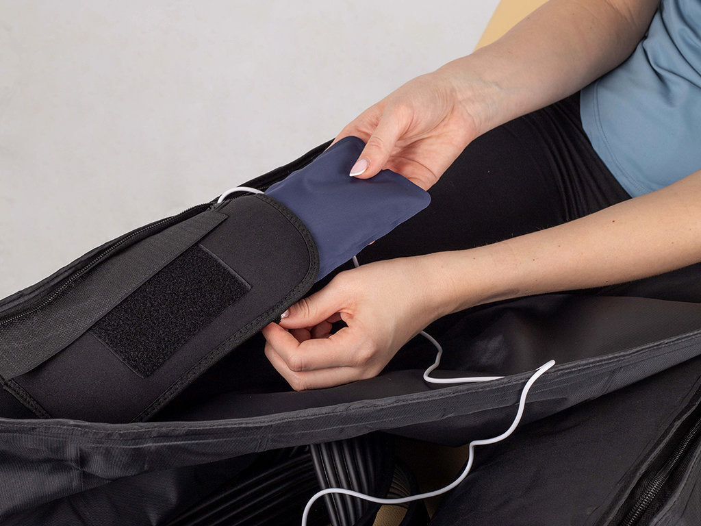 Dispozitiv Habys pentru drenaj limfatic și presoterapie Pro 8 | Element de încălzire | Manșete pentru picioare cu 8 camere de aer XXL | Furtunuri de aer