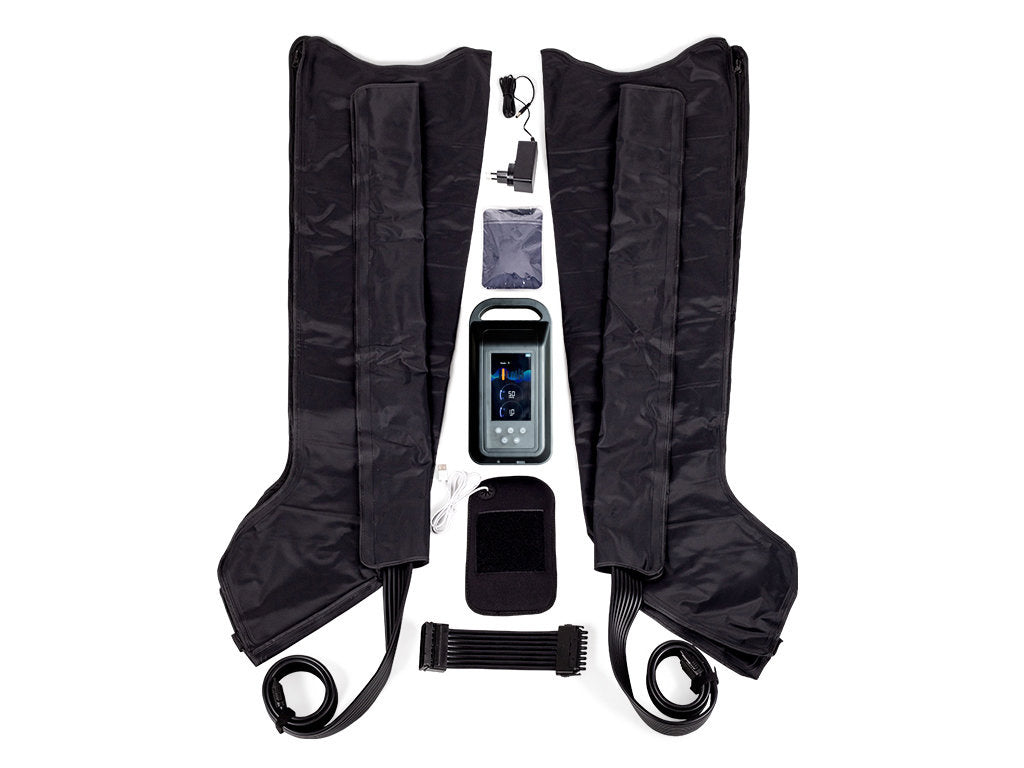 Dispozitiv Habys pentru drenaj limfatic și presoterapie Pro 8 | Element de încălzire | Manșete pentru picioare cu 8 camere de aer XXL | Furtunuri de aer