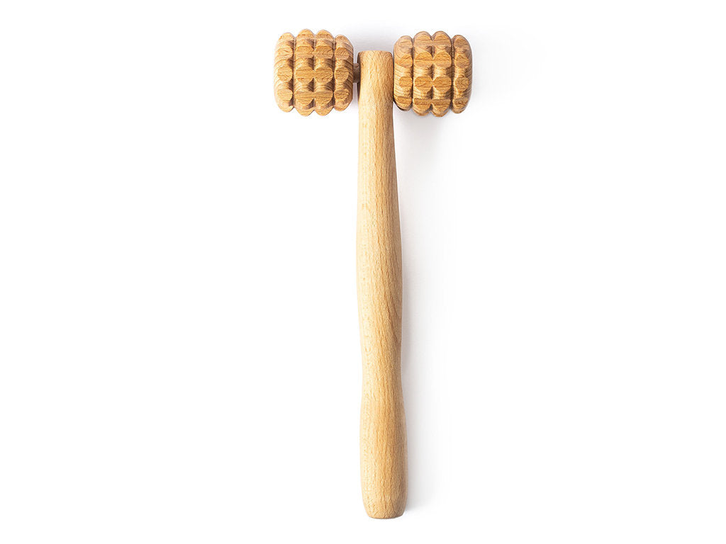 Masajer din lemn natural de fag | pentru masajul feței, gâtului și scalpului | formă de T-rolă