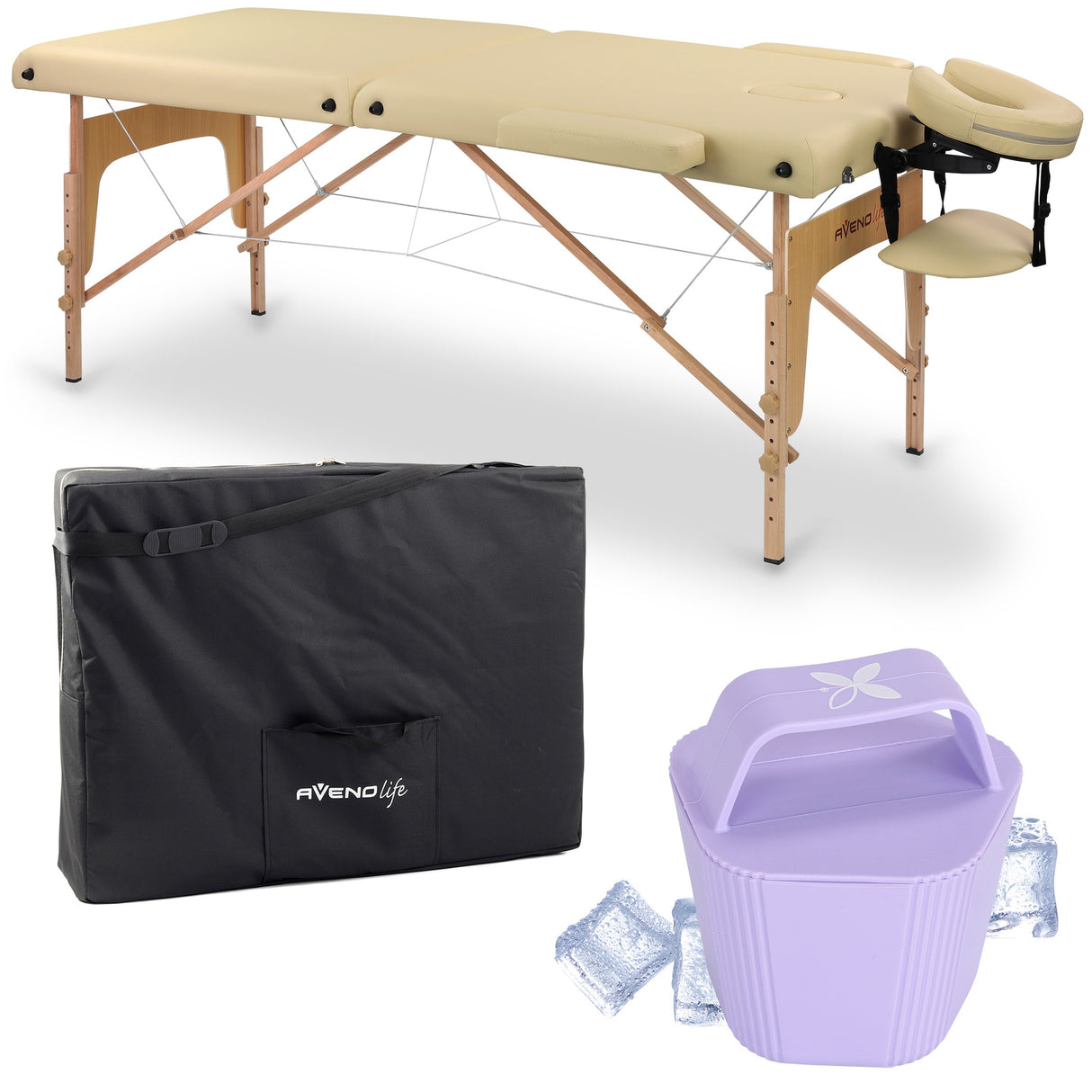 Set | Masă de masaj Sofia Light 60 cm – bej | + Ice Roller pentru corp – Violet
