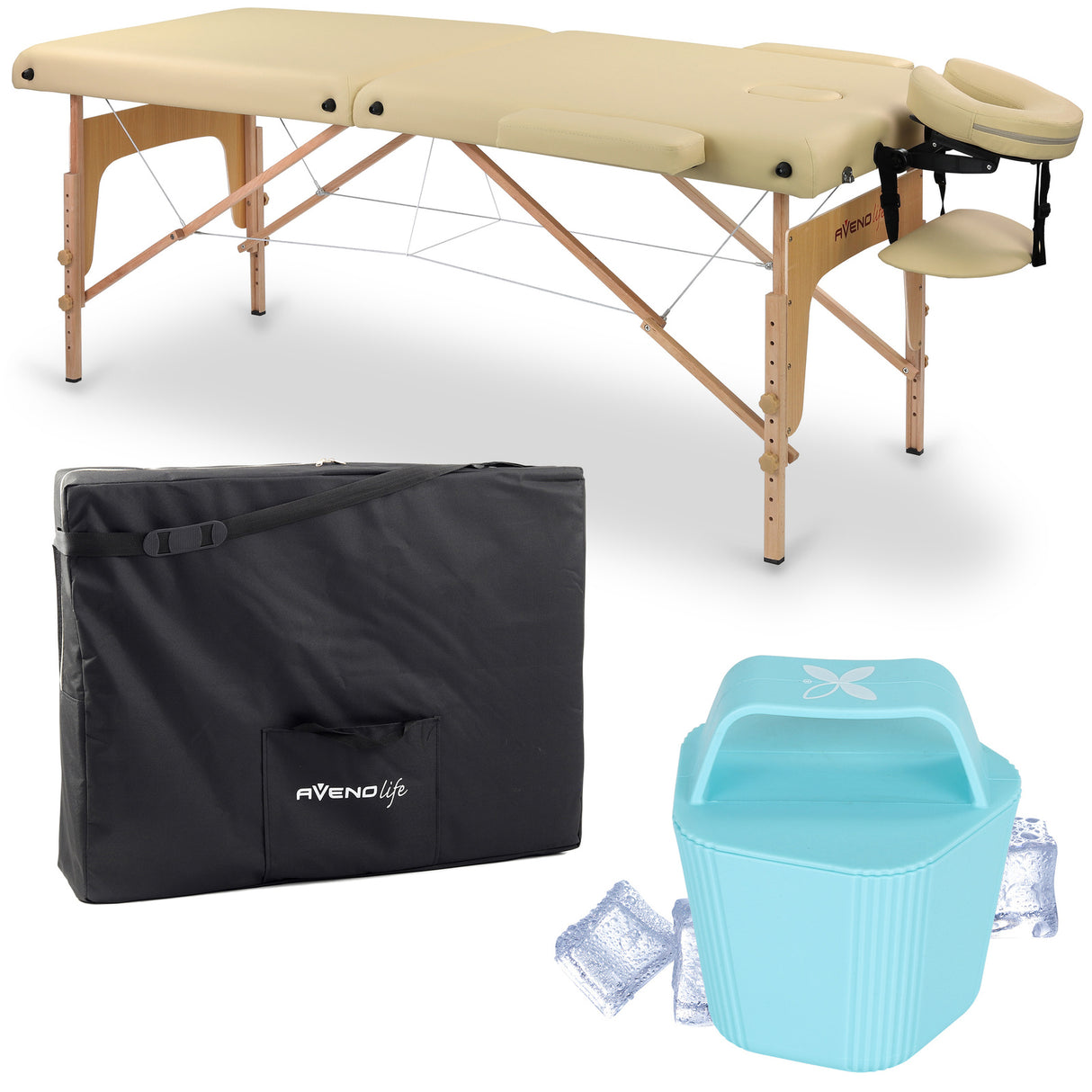 Set | Masă de masaj Sofia Light 60 cm – bej | + Ice Roller pentru corp – Albastru