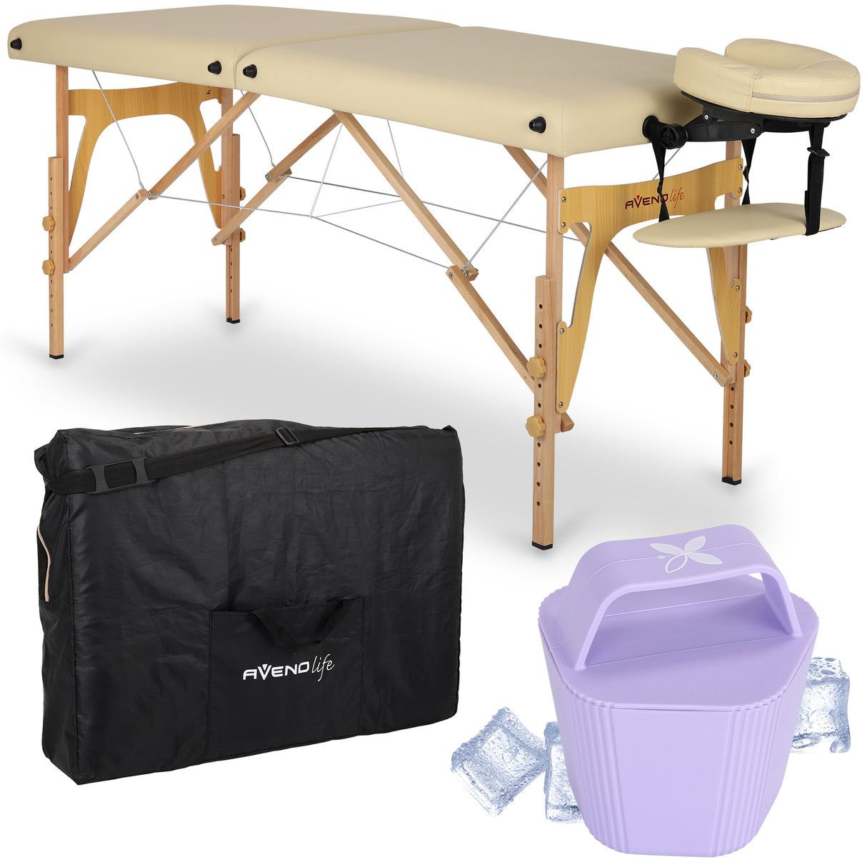 Set | Masă de masaj Sonia 60 cm – bej | +Ice Roller pentru corp – Violet