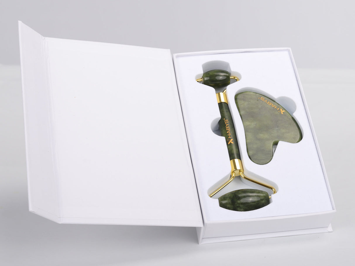 Set de masaj Gua Sha din jad | Rolă din piatră de jad