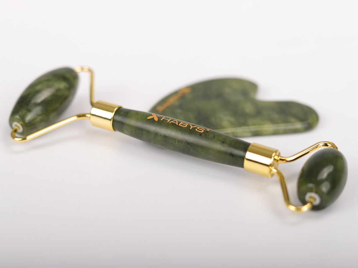 Set de masaj Gua Sha din jad | Rolă din piatră de jad