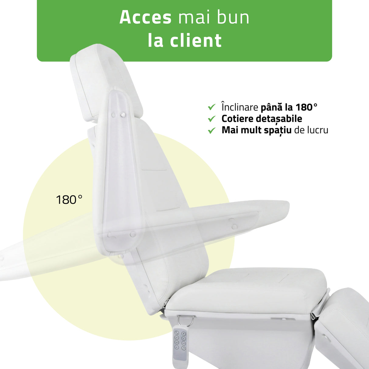 Fotoliu cosmetic electric | Velora PRO 4 | Scaun cosmetic cu reglare electrică | Telecomandă manuală | 4 motoare | 3 ani garanție