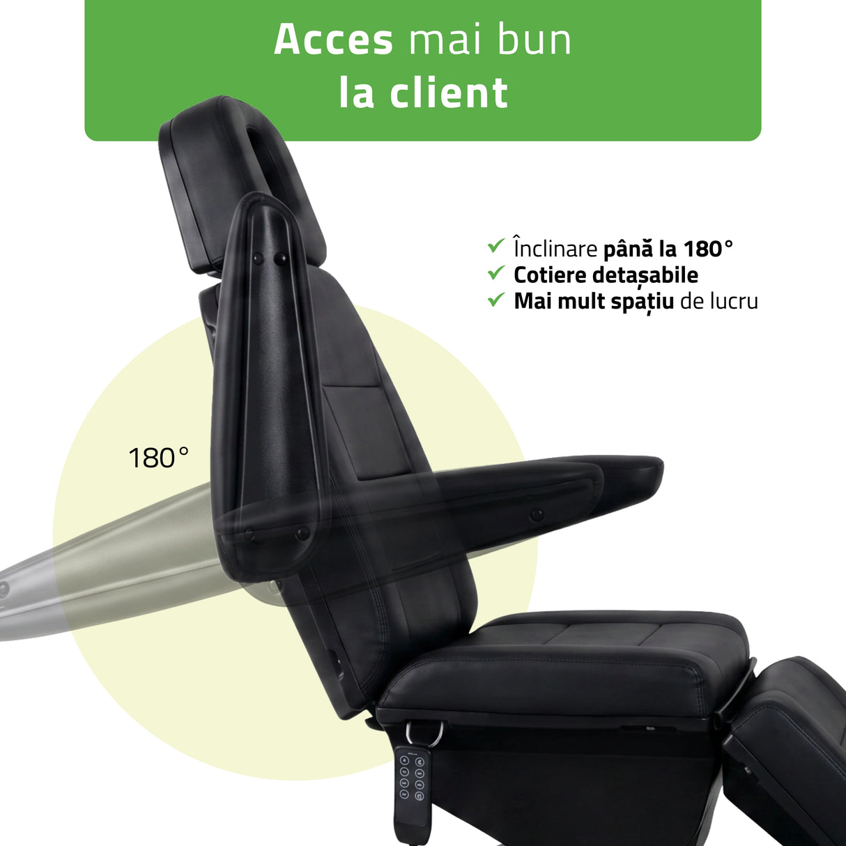 Fotoliu cosmetic electric | Velora PRO 4 | Scaun cosmetic cu reglare electrică | Telecomandă manuală | 4 motoare | 3 ani garanție