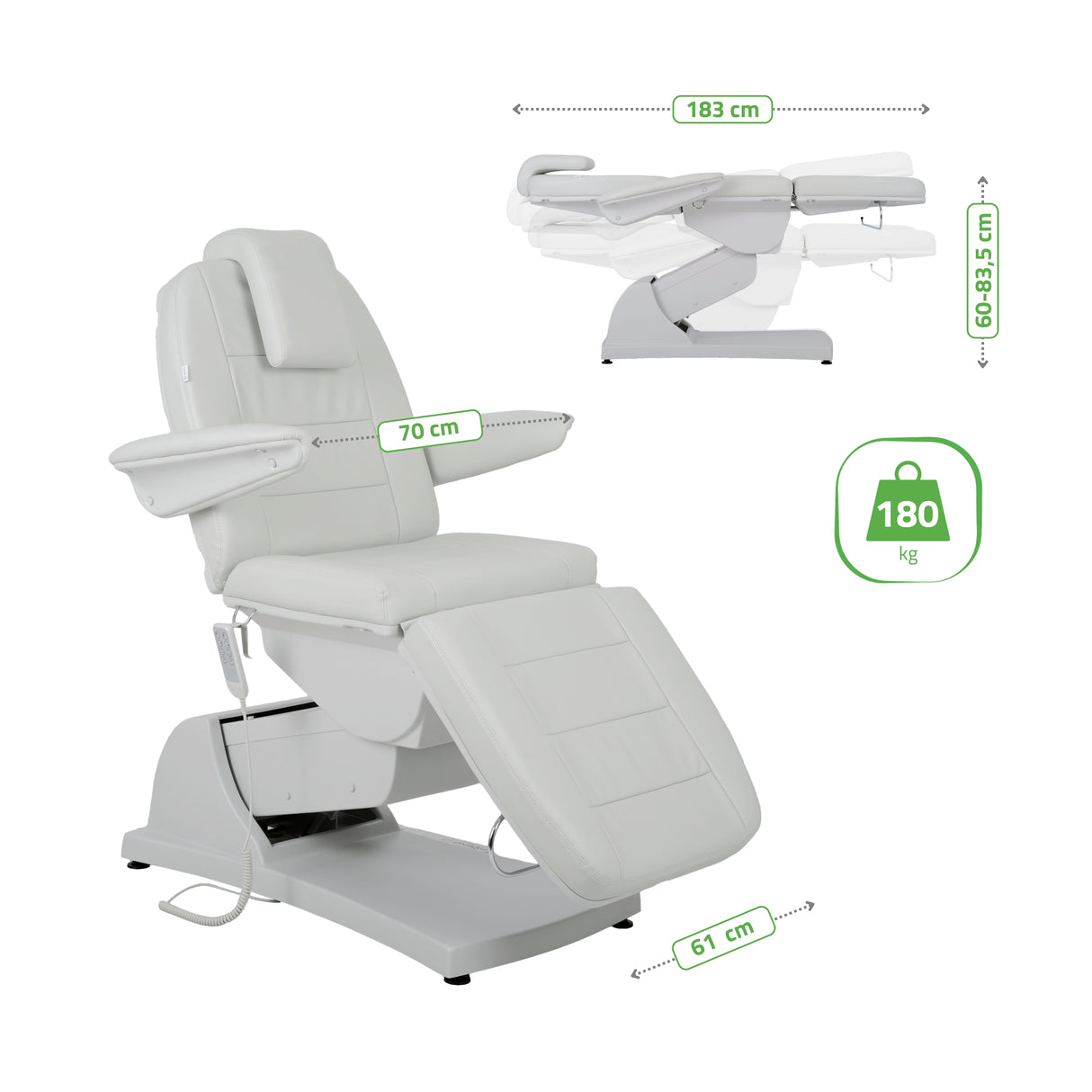 Fotoliu cosmetic electric | Velora PRO 4 | Scaun cosmetic cu reglare electrică | Telecomandă manuală | 4 motoare | 3 ani garanție