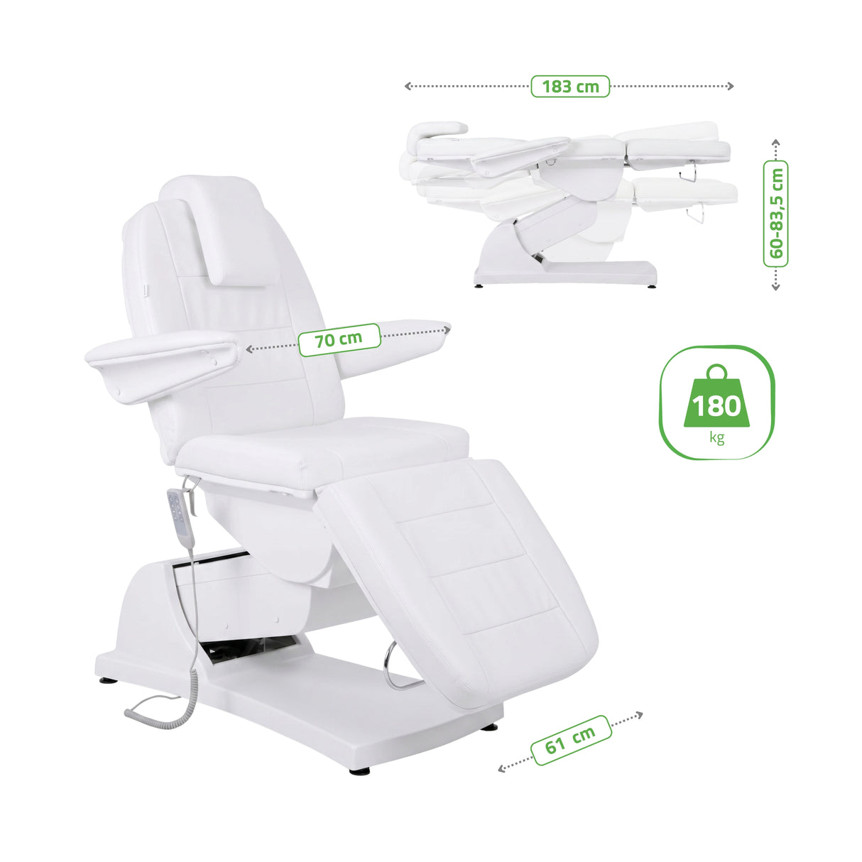 Fotoliu cosmetic electric | Velora PRO 4 | Scaun cosmetic cu reglare electrică | Telecomandă manuală | 4 motoare | 3 ani garanție