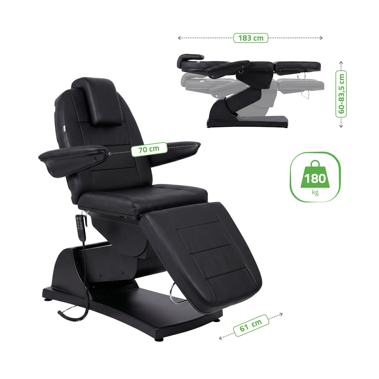 Fotoliu cosmetic electric | Velora PRO 4 | Scaun cosmetic cu reglare electrică | Telecomandă manuală | 4 motoare | 3 ani garanție