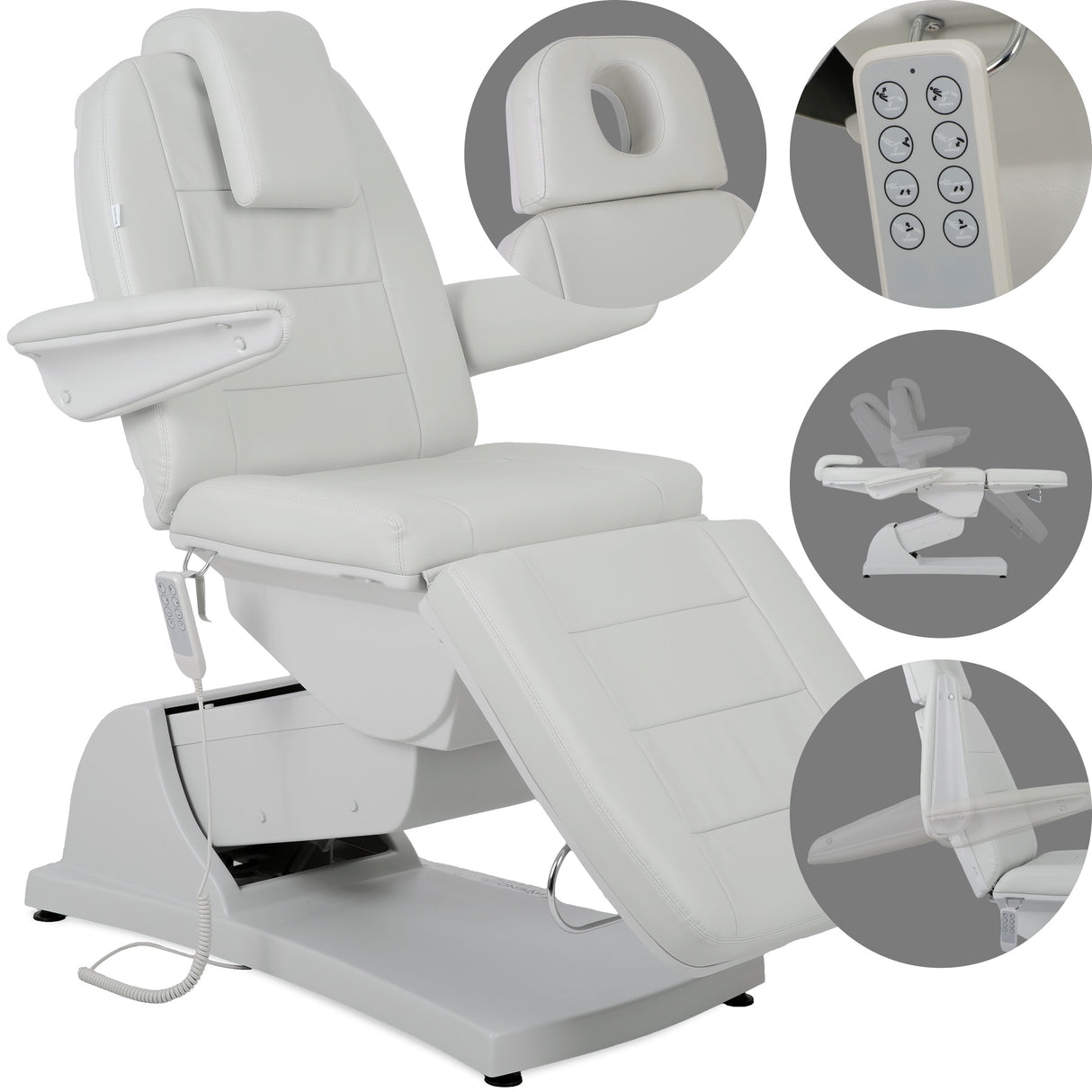 Fotoliu cosmetic electric | Velora PRO 4 | Scaun cosmetic cu reglare electrică | Telecomandă manuală | 4 motoare | 3 ani garanție