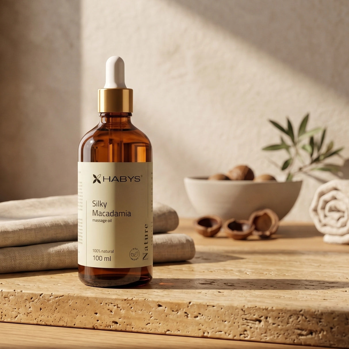 Ulei de masaj Nature Silky Macadamia Habys| 100 ml cu pipetă