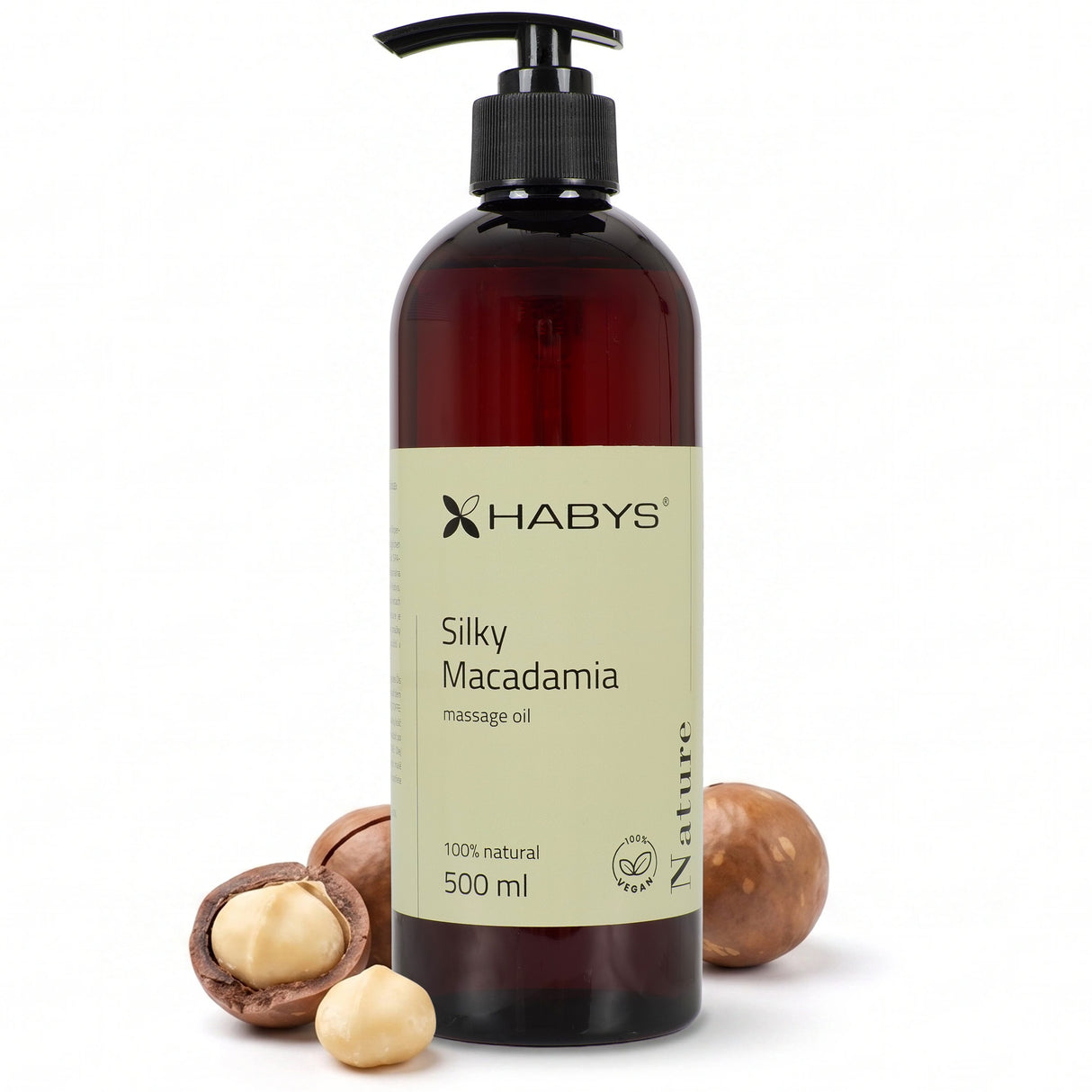 Ulei de masaj Nature Silky Macadamia Habys | 500 ml cu pompiță