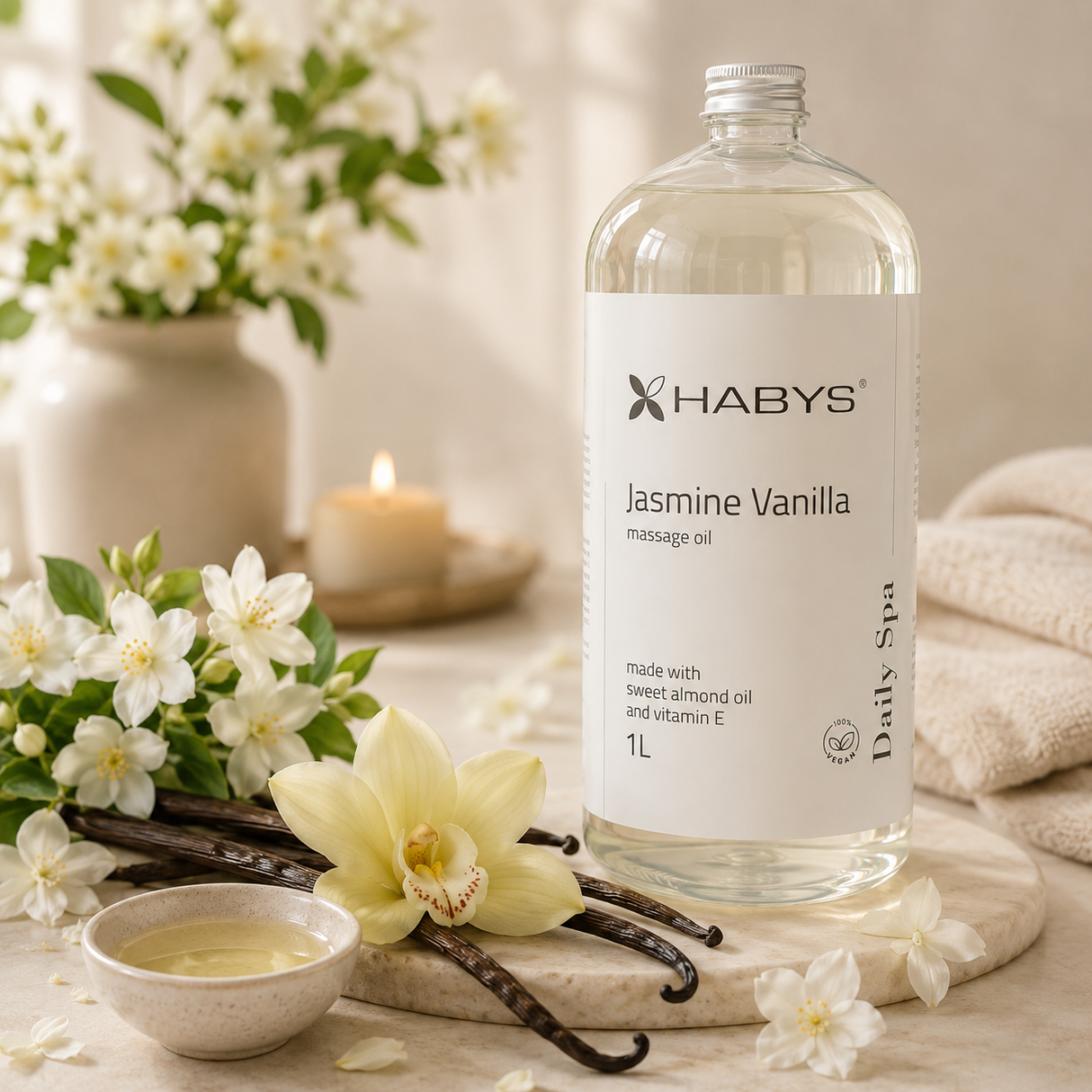 Ulei de masaj Habys | Daily Spa Iasomie & Vanilie | 500 ml, 1l, 5l