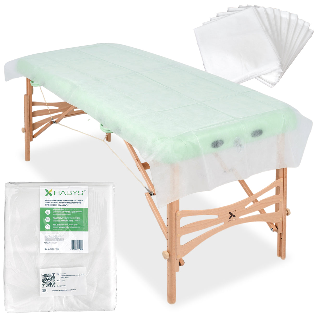 Cearșafuri de unică folosință din material nețesut, pre-tăiate | 220 × 90 cm | 10 bucăți | Alb