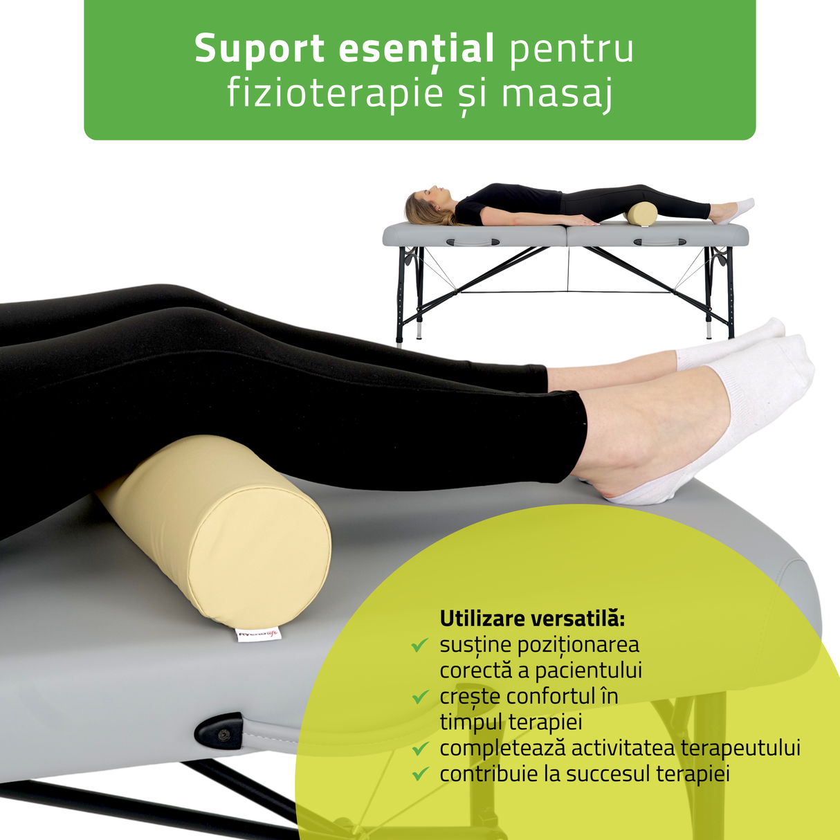 Pernă cilindru de poziționare pentru masaj 12x60 cm | Comfy Base
