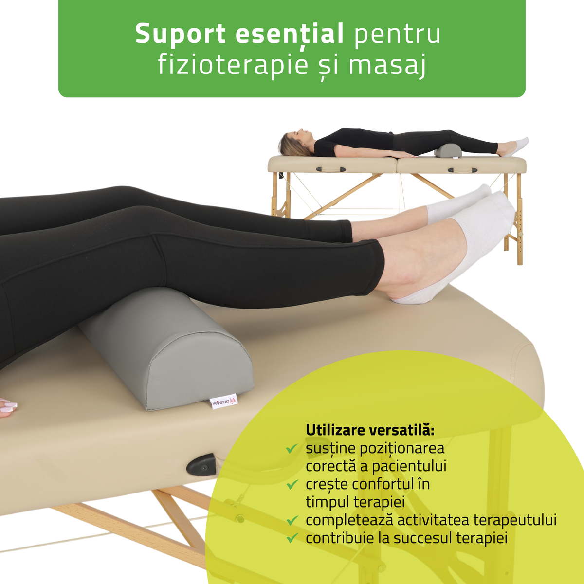 Pernă semi-cilindru de poziționare pentru masaj 60x15x10 cm | Comfy Base