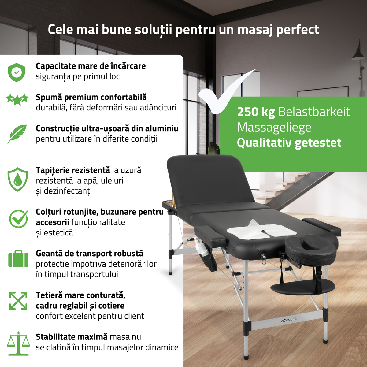 Masă de masaj pliabilă Adele | Pat cosmetică Negru