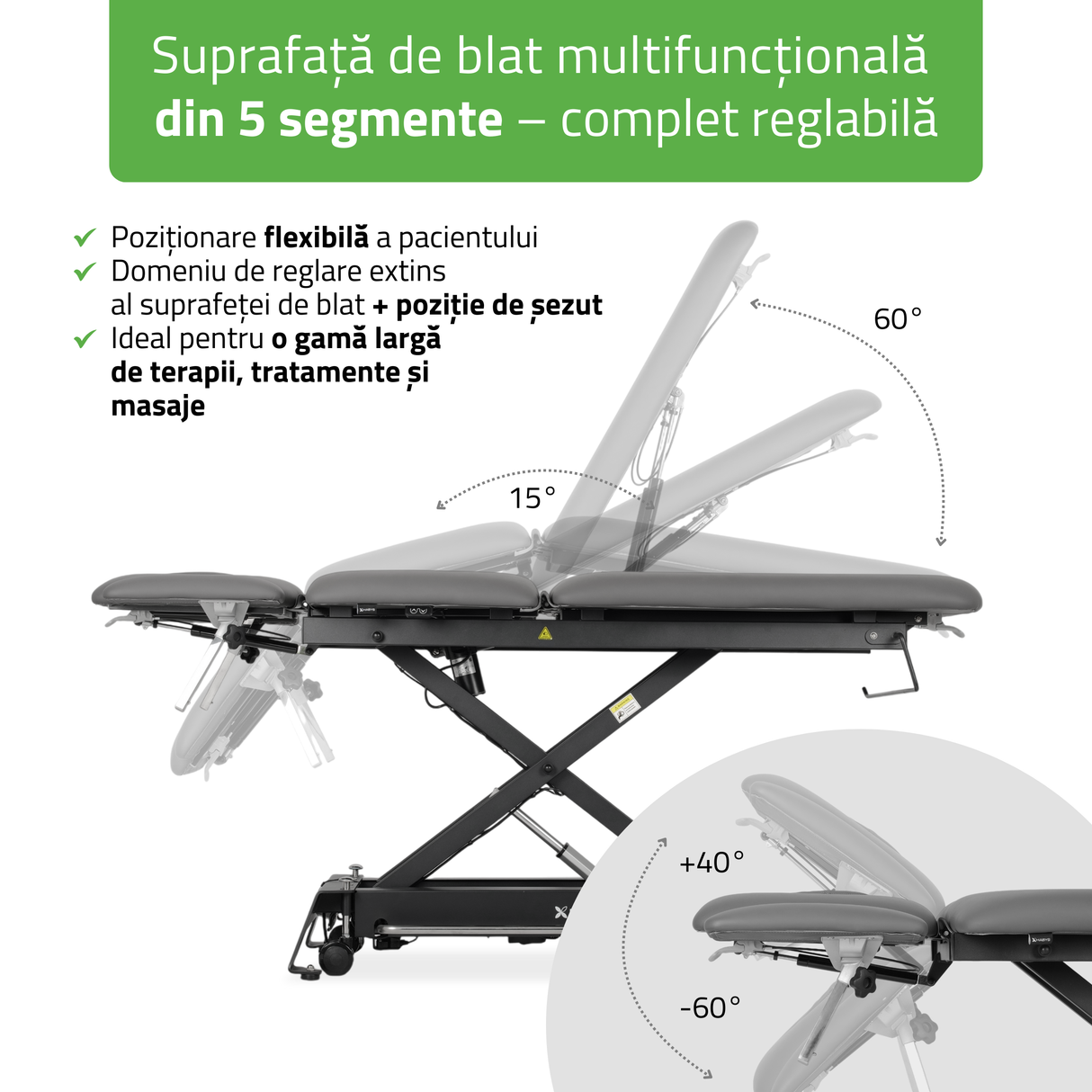 Masă de masaj electrică Evero Cross X5 Ergo | 5 segmente | Cadru de control | Gri | 3 ani garanție