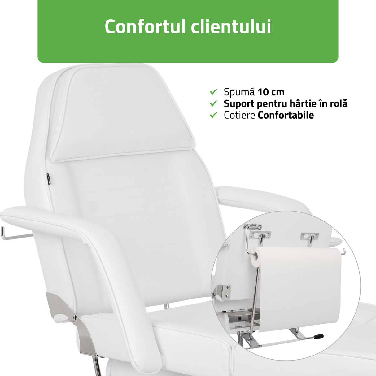 Fotoliu cosmetică Alora | Sistem de Reglare a înălțimii Hidraulic