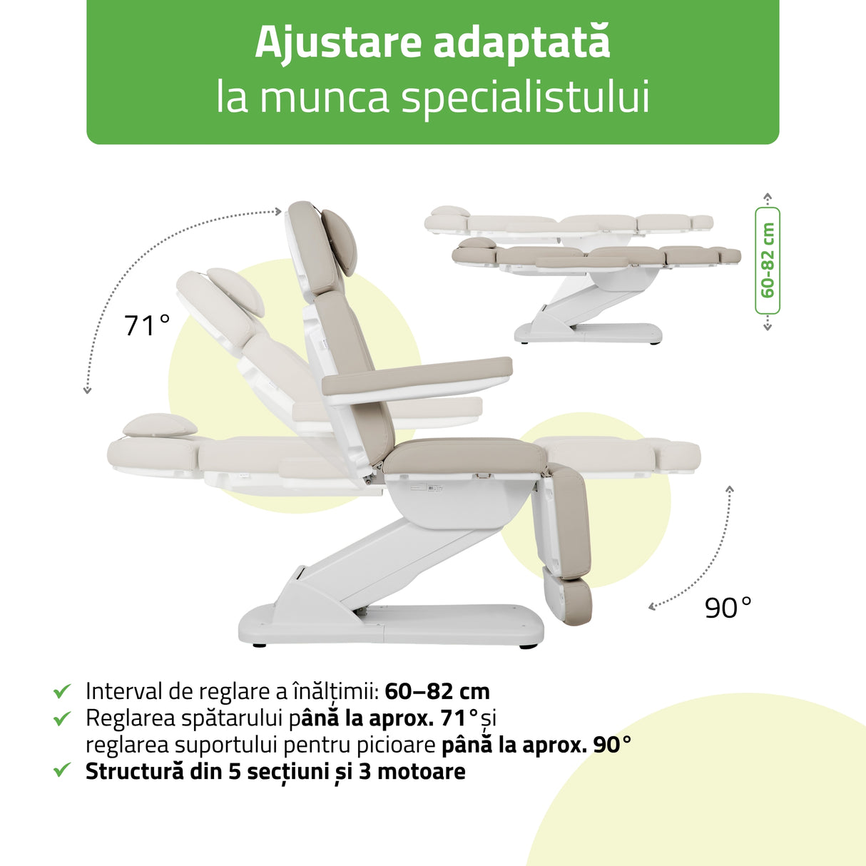 Fotoliu cosmetic electric TAVIA | Telecomandă manuală | 3 motoare | 3 ani garanție!