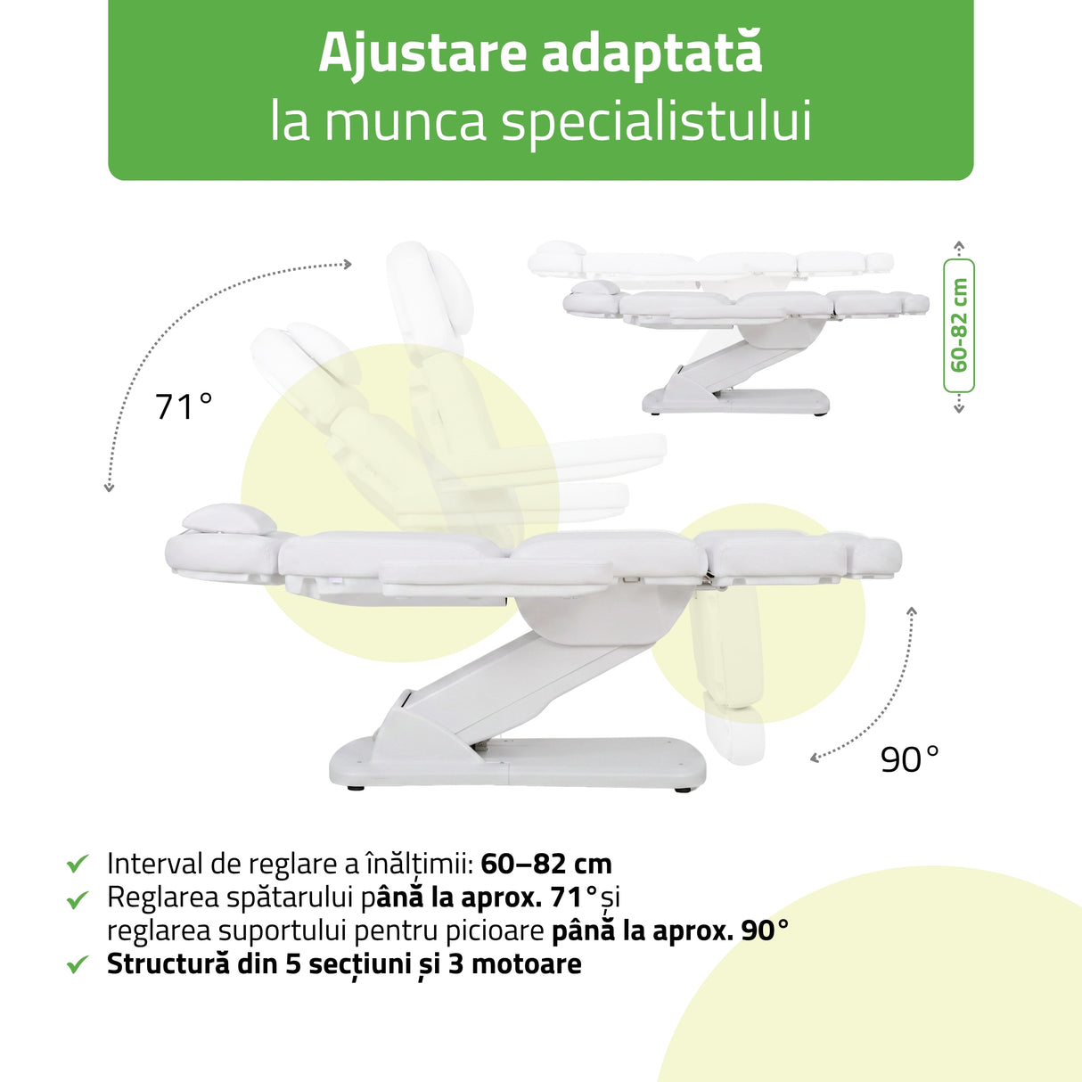 Fotoliu cosmetic electric TAVIA | Telecomandă manuală | 3 motoare | 3 ani garanție!
