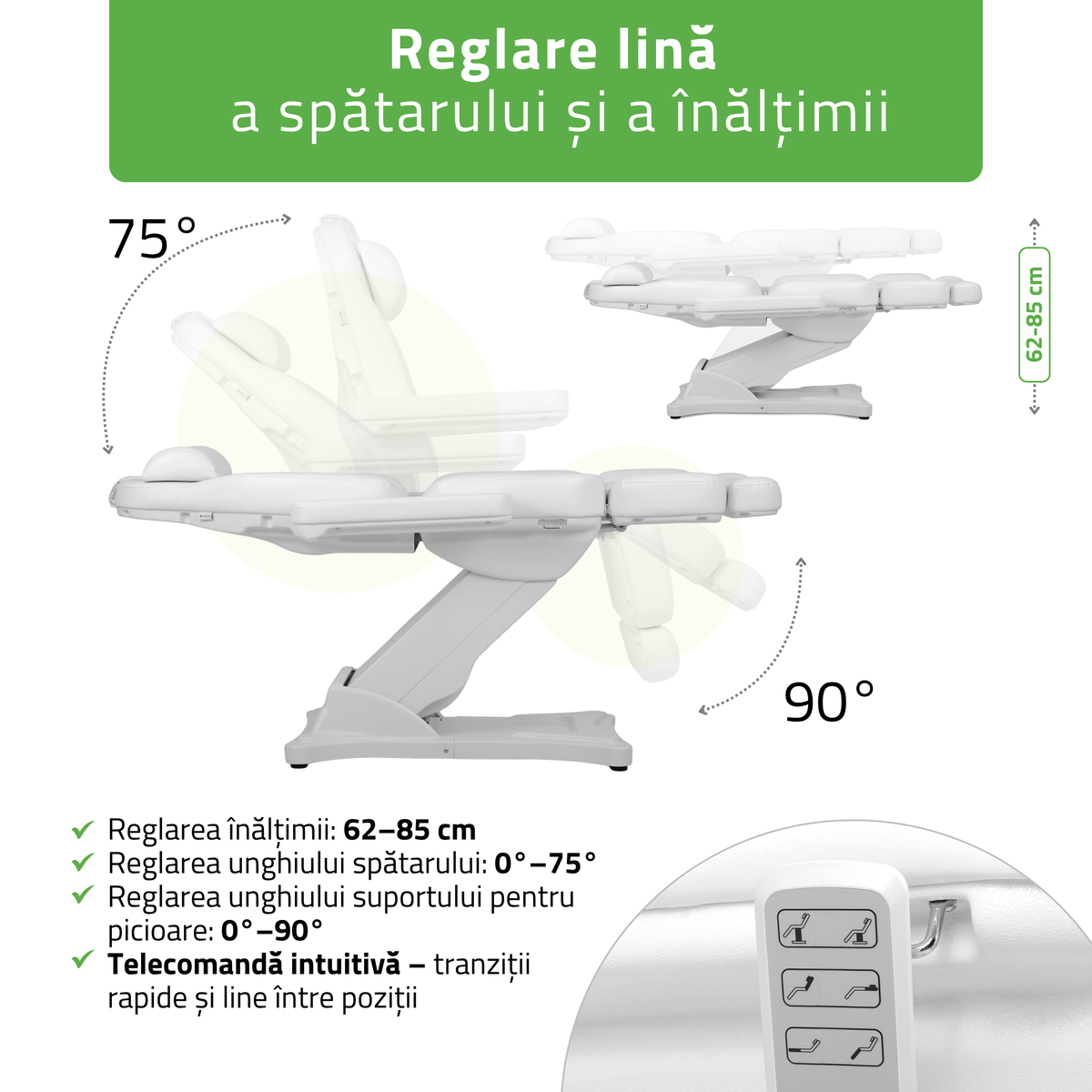 Fotoliu cosmetic, electric Elara PRO 4 | Telecomandă manuală