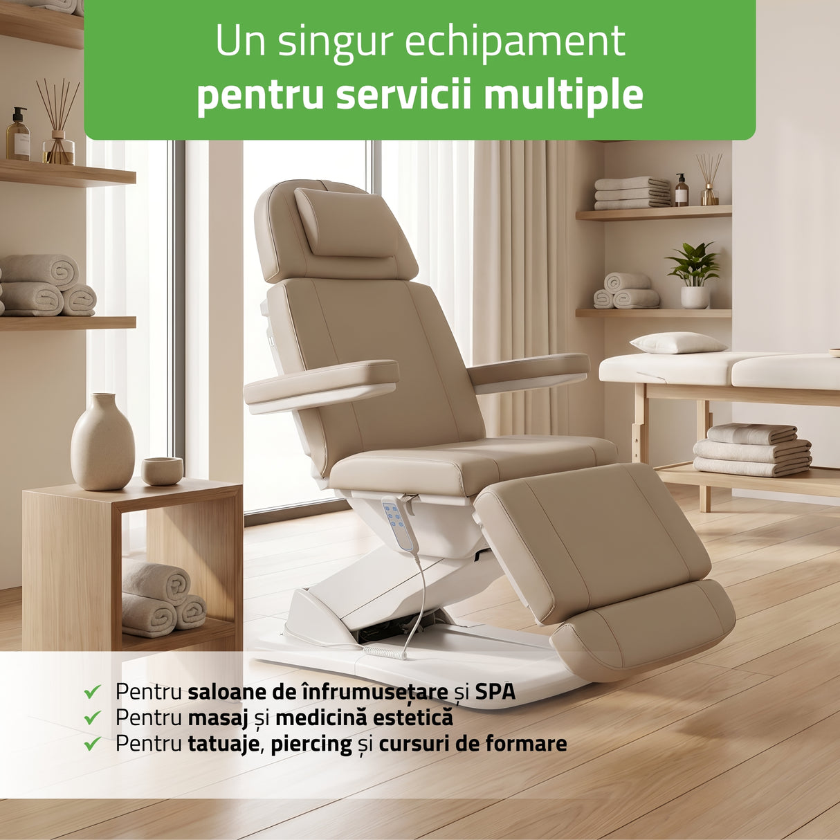 Fotoliu cosmetic electric TAVIA | Telecomandă manuală | 3 motoare | 3 ani garanție!