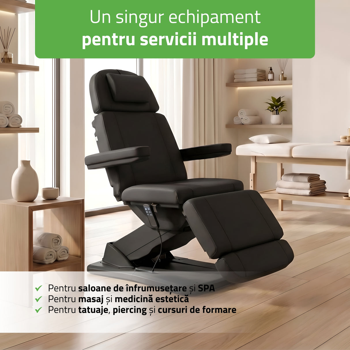 Fotoliu cosmetic electric TAVIA | Telecomandă manuală | 3 motoare | 3 ani garanție!