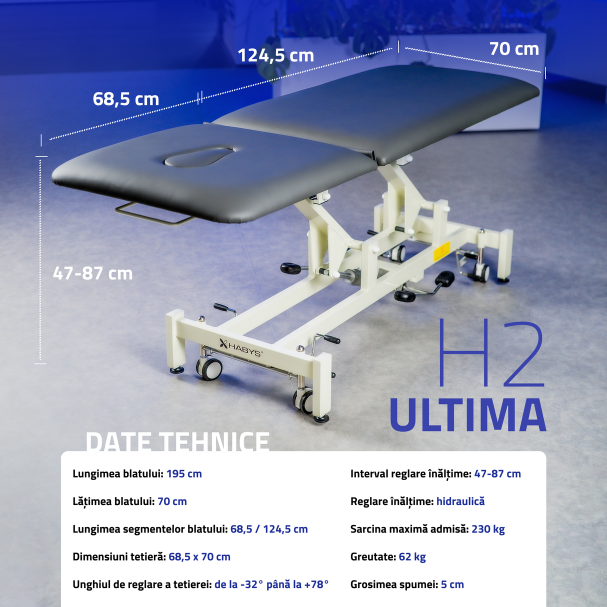 Pat de masaj electrică | Masă de masaj hidraulică Ultima H2 | Reglare hidraulică a înălțimii