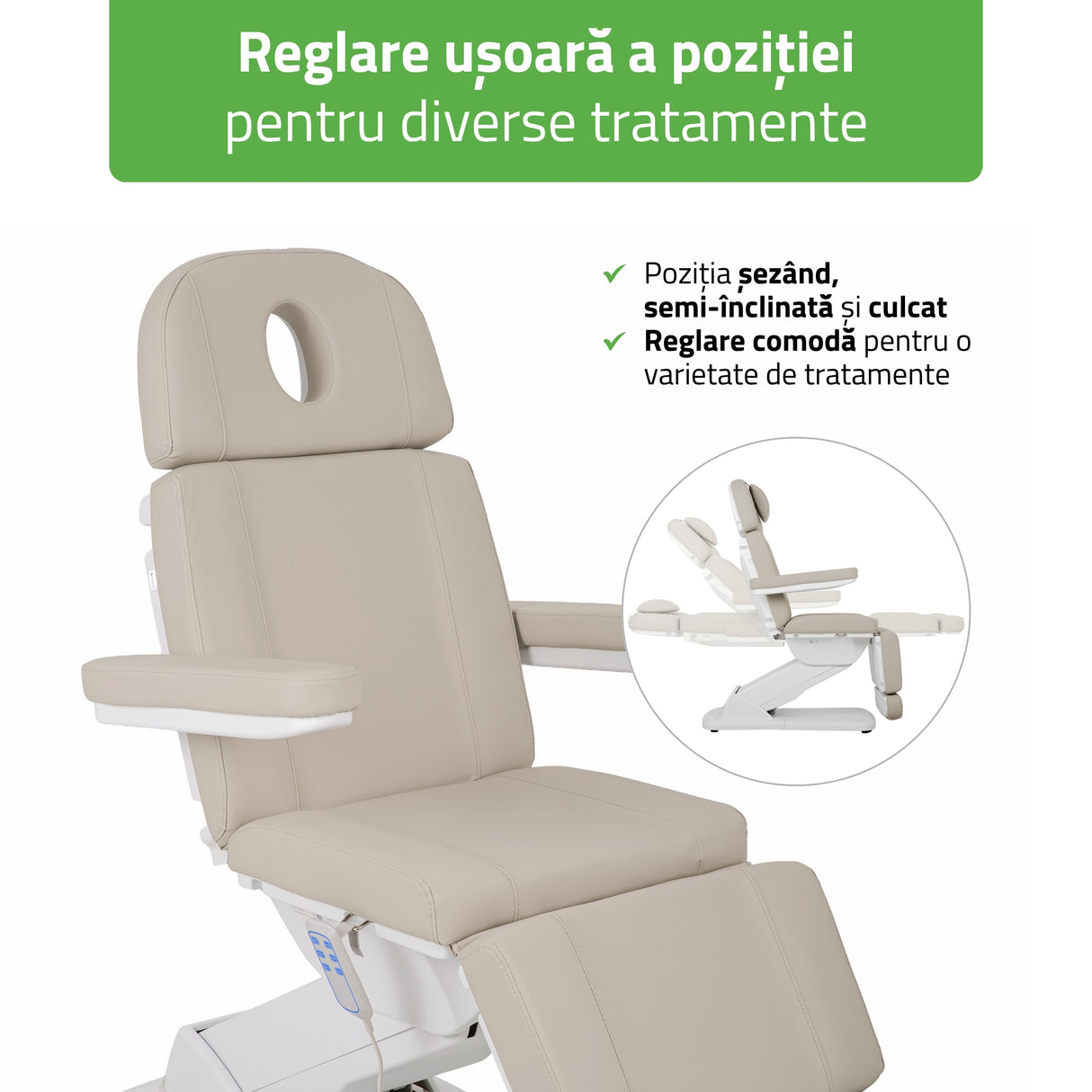 Fotoliu cosmetic electric TAVIA | Telecomandă manuală | 3 motoare | 3 ani garanție!