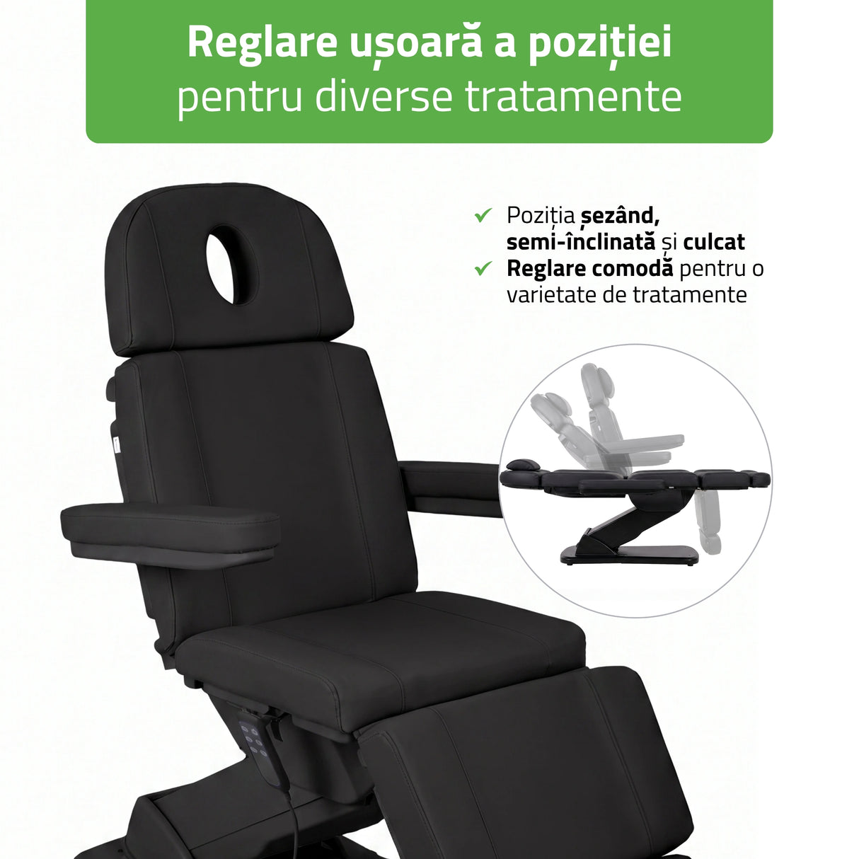 Fotoliu cosmetic electric TAVIA | Telecomandă manuală | 3 motoare | 3 ani garanție!