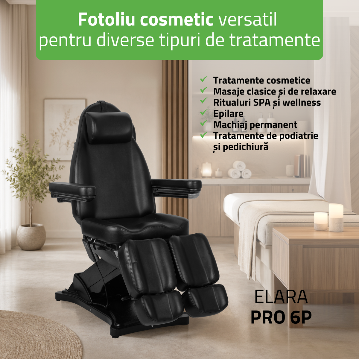 Fotoliu cosmetic, electric Elara PRO 6P | Telecomandă manuală