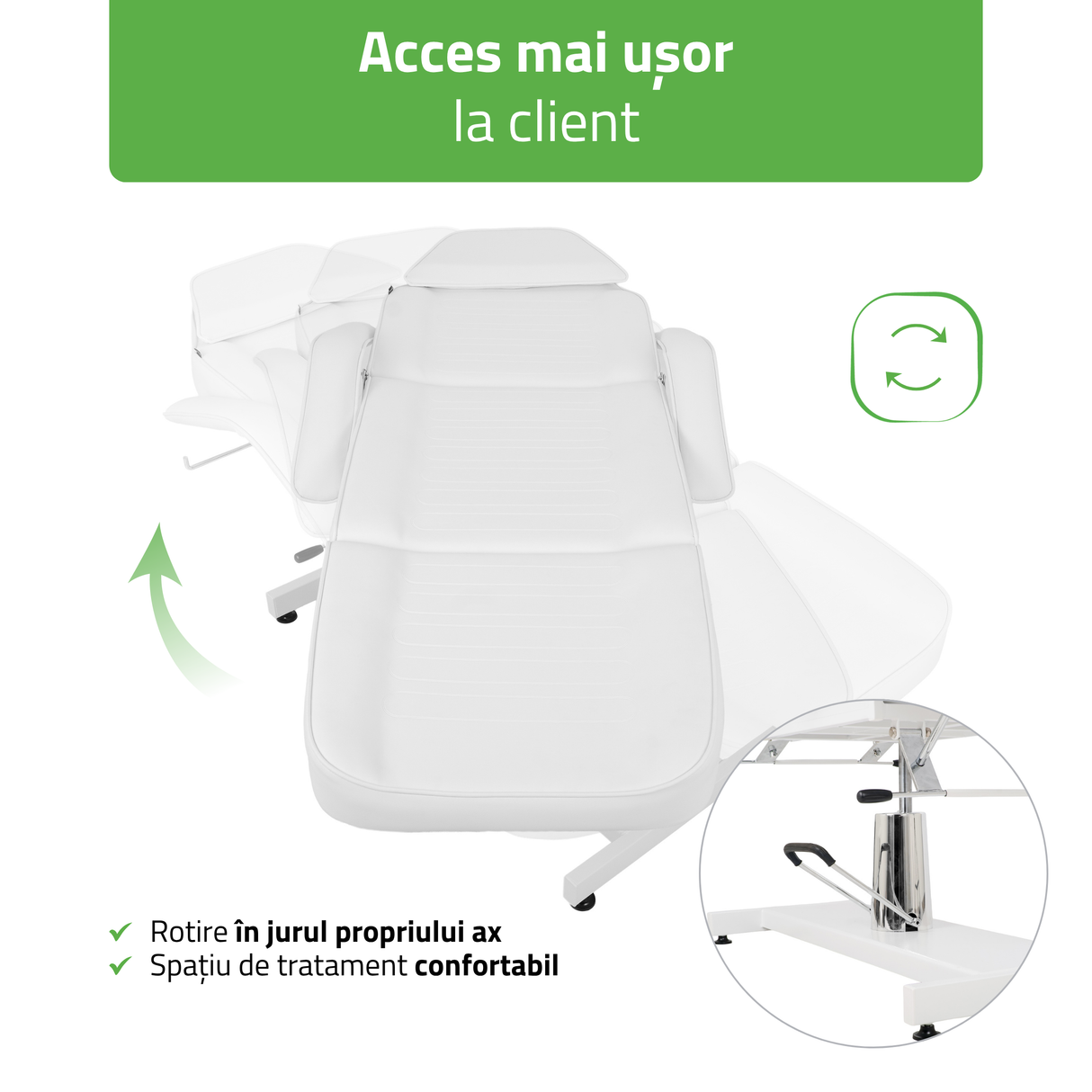 Fotoliu cosmetică Alora | Sistem de Reglare a înălțimii Hidraulic