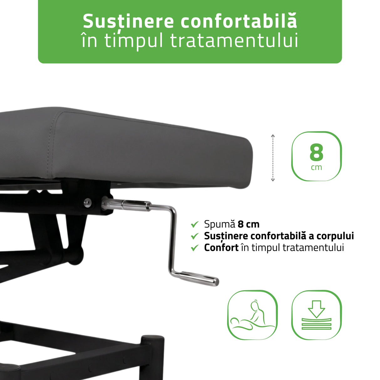 Masă de masaj fixă Vigo 1 | Pat de masaj fix |  1 segmente | Reglare înălțimii manuală prin manivelă | 2 ani garanție!