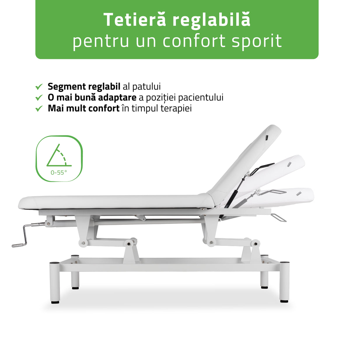 Masă de masaj fixă Vigo 2 | Pat de masaj fix |  2 segmente | Reglare înălțimii manuală prin manivelă | 2 ani garanție!
