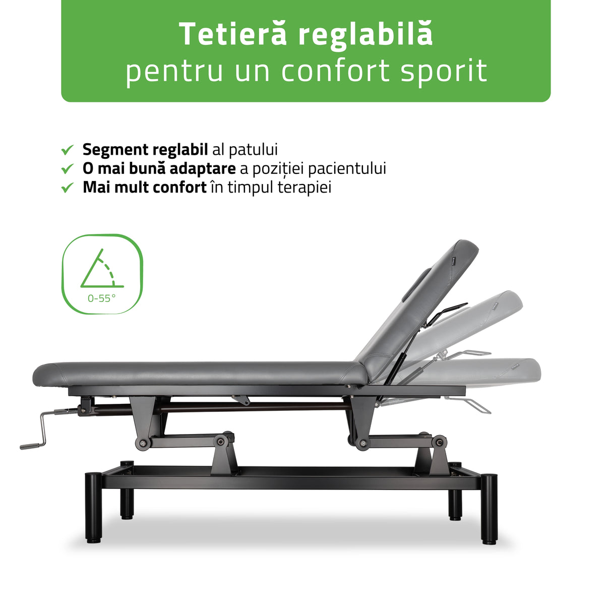 Masă de masaj fixă Vigo 2 | Pat de masaj fix |  2 segmente | Reglare înălțimii manuală prin manivelă | 2 ani garanție!