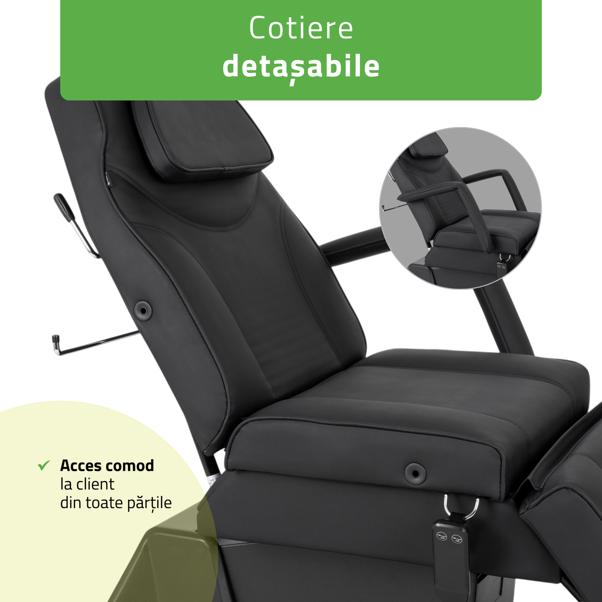 Fotoliu cosmetic electric | LARIS | Scaun cosmetic cu reglare a înălțimi electrică | 1 motor | Telecomandă Manuală | 3 ani garanție!
