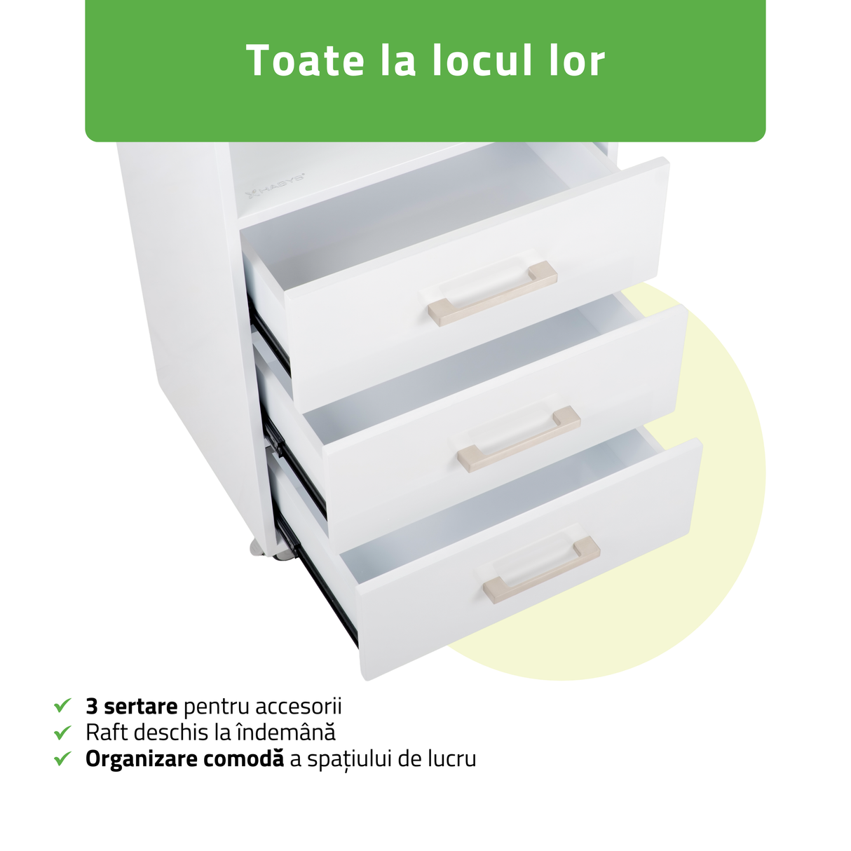 Ucenic salon cosmetică Milo | Habys | cu 3 sertare | Alb