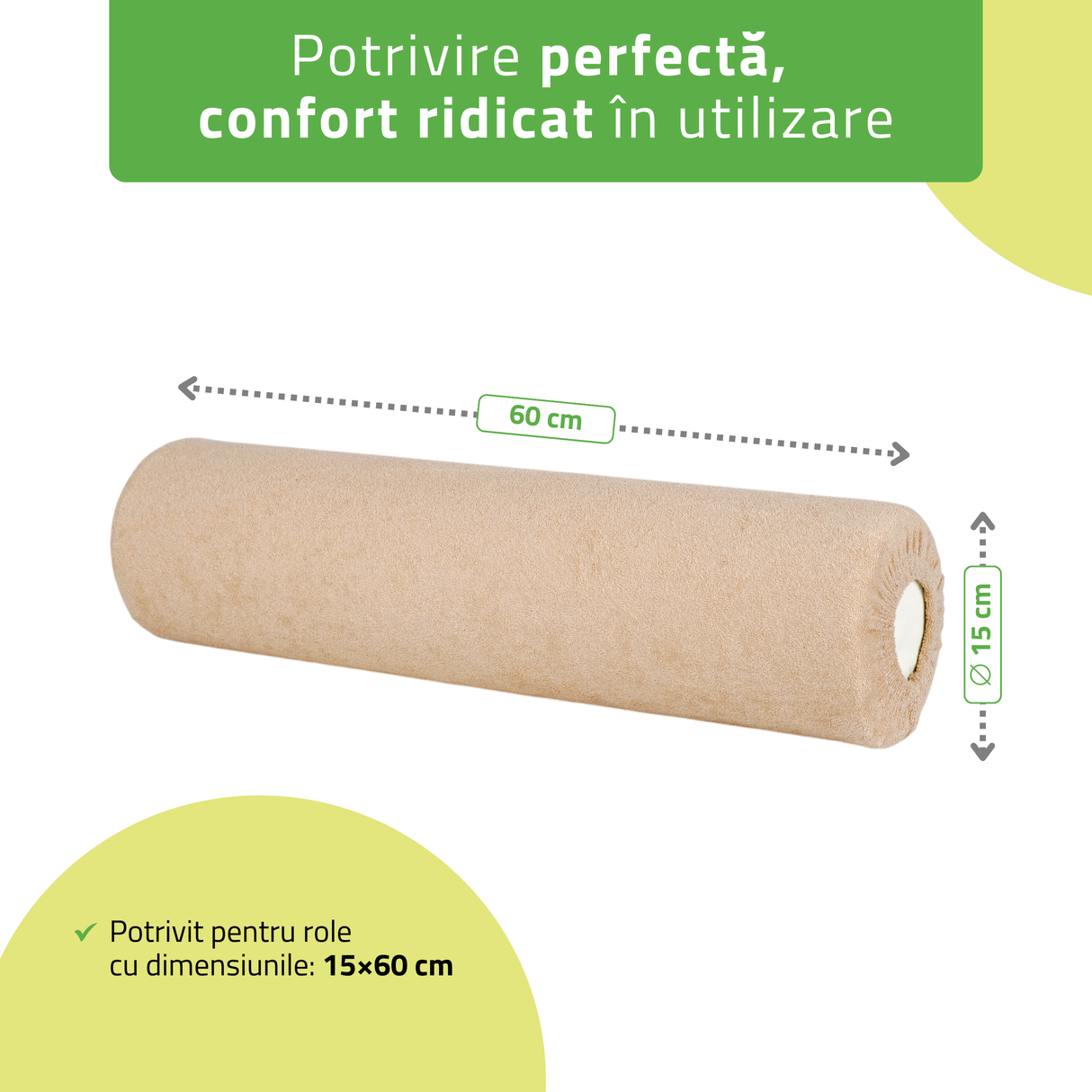 Husă din frotir textil cu elastic pentru cilindru, rolă de poziționare | 15x60 cm | Bej Negru Gri Verde