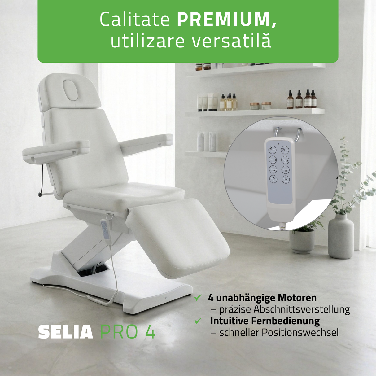 Fotoliu cosmetic, electric SELIA PRO 4 | Telecomandă manuală | 3 ani garanție!
